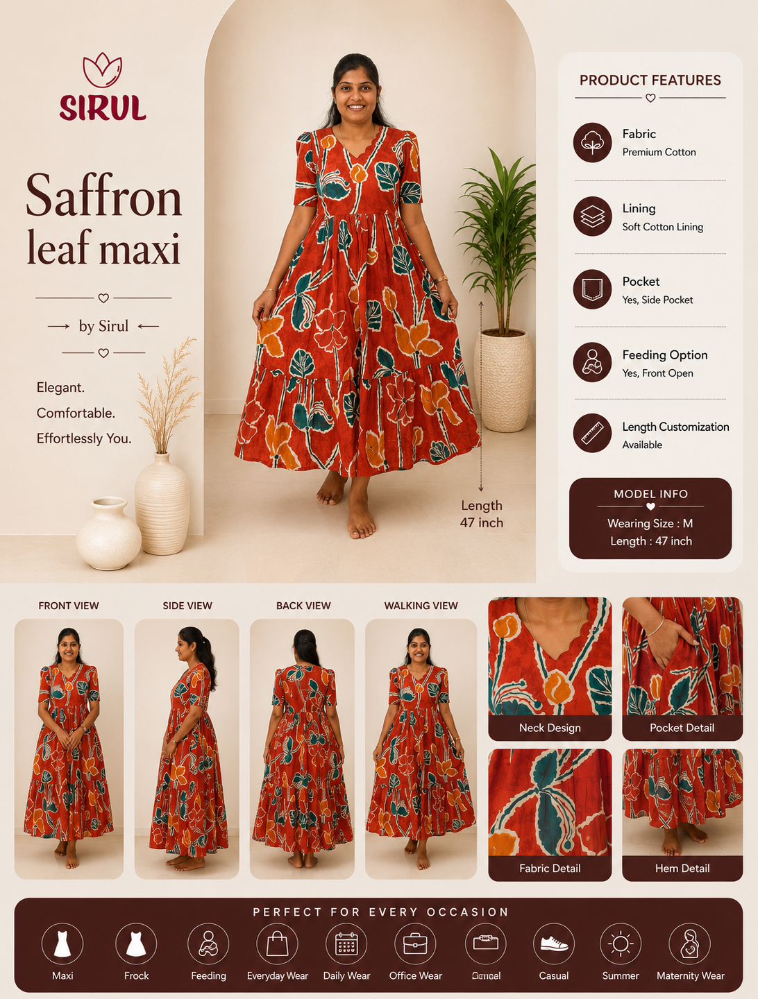 Kavya Valli Maxi Dress | Feeding Friendly Cotton Maxi | SIRUL
