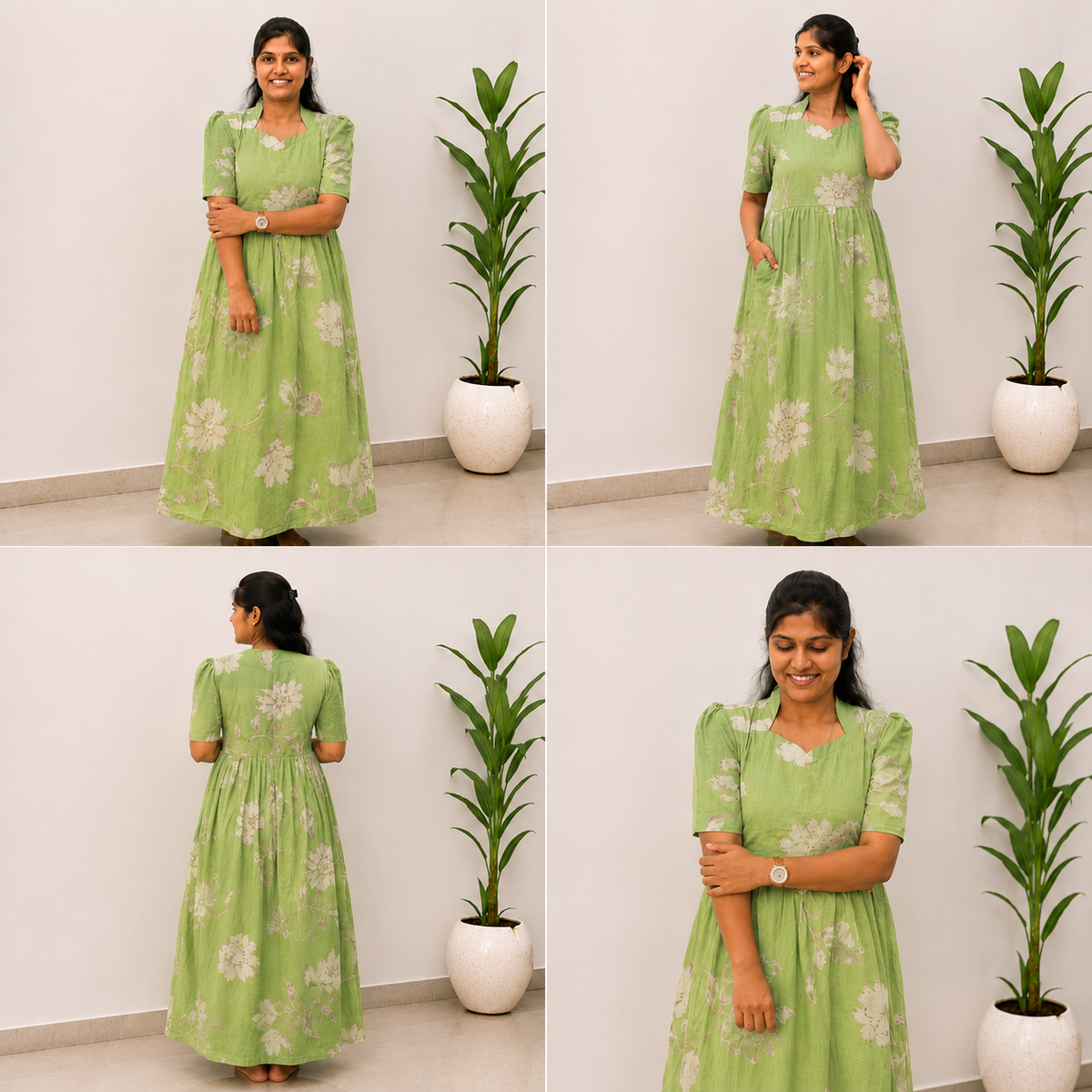 Pista Green Floral Maxi Dress | Feeding Friendly Cotton Maxi | SIRUL