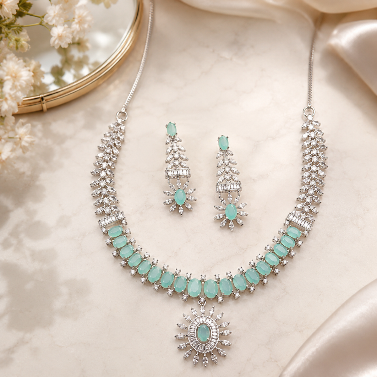 Women’s Turquoise Silver-Plated Brass Necklace Set