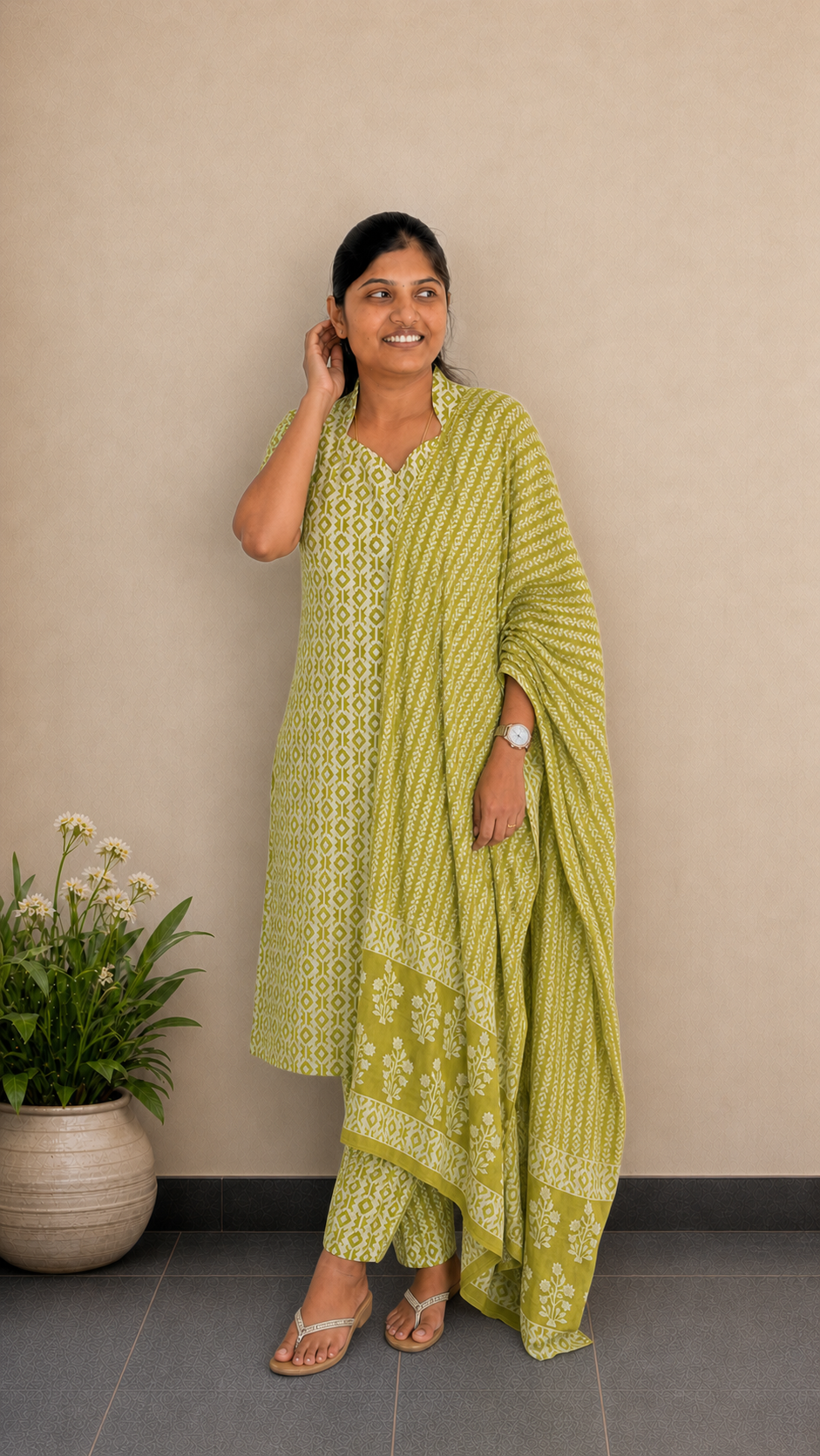 Lime green Salwar Set | Handcrafted Jaipur Cotton Salwar Set | SIRUL