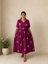 Wine Floral Maxi Dress | Feeding Friendly Cotton Maxi | SIRUL