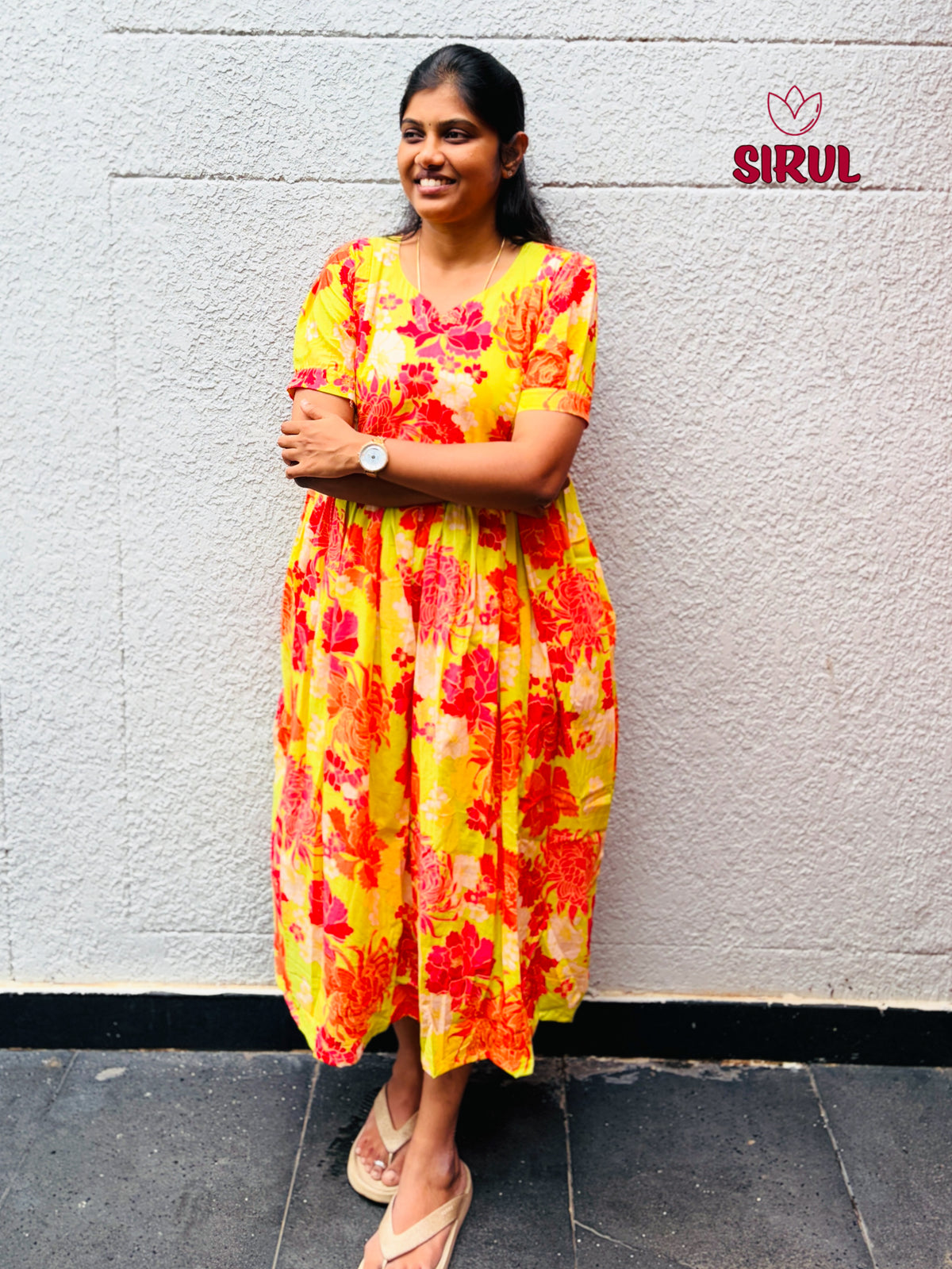 Lime floral Maxi Dress | Feeding Friendly Cotton Maxi | SIRUL
