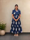 Blueberry blue feeding-friendly cotton maxi dress with side pocket and back knot – SIRUL