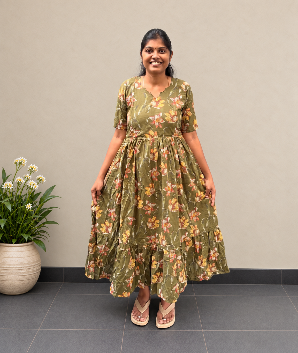 Greengram Floral Maxi Dress | Feeding Friendly Cotton Maxi | SIRUL