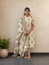 Ivory Jaipur cotton salwar set with mustard motifs, lined top and pant – SIRUL