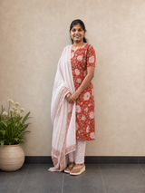 Red rose Salwar Set | Handblock Cotton Salwar Set | SIRUL