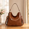 Women’s Brown PU Leather Zipper Handbag – Medium Size