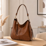 Women’s Brown PU Leather Zipper Handbag – Medium Size