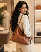 Women’s Brown PU Leather Zipper Handbag – Medium Size