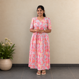 Coral Bloom floral cotton maxi dress for women by SIRUL - side view