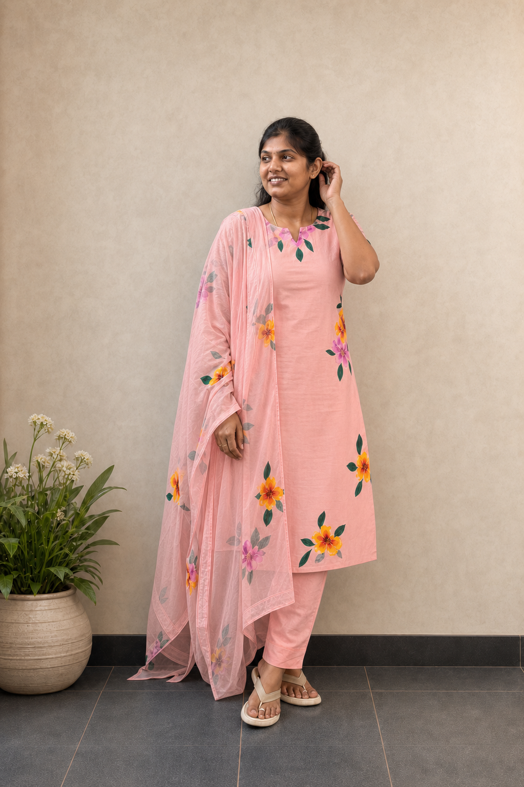 Blush Pink Hand Painted Salwar Set | Handcrafted Hand-painted Cotton Salwar Set | SIRUL