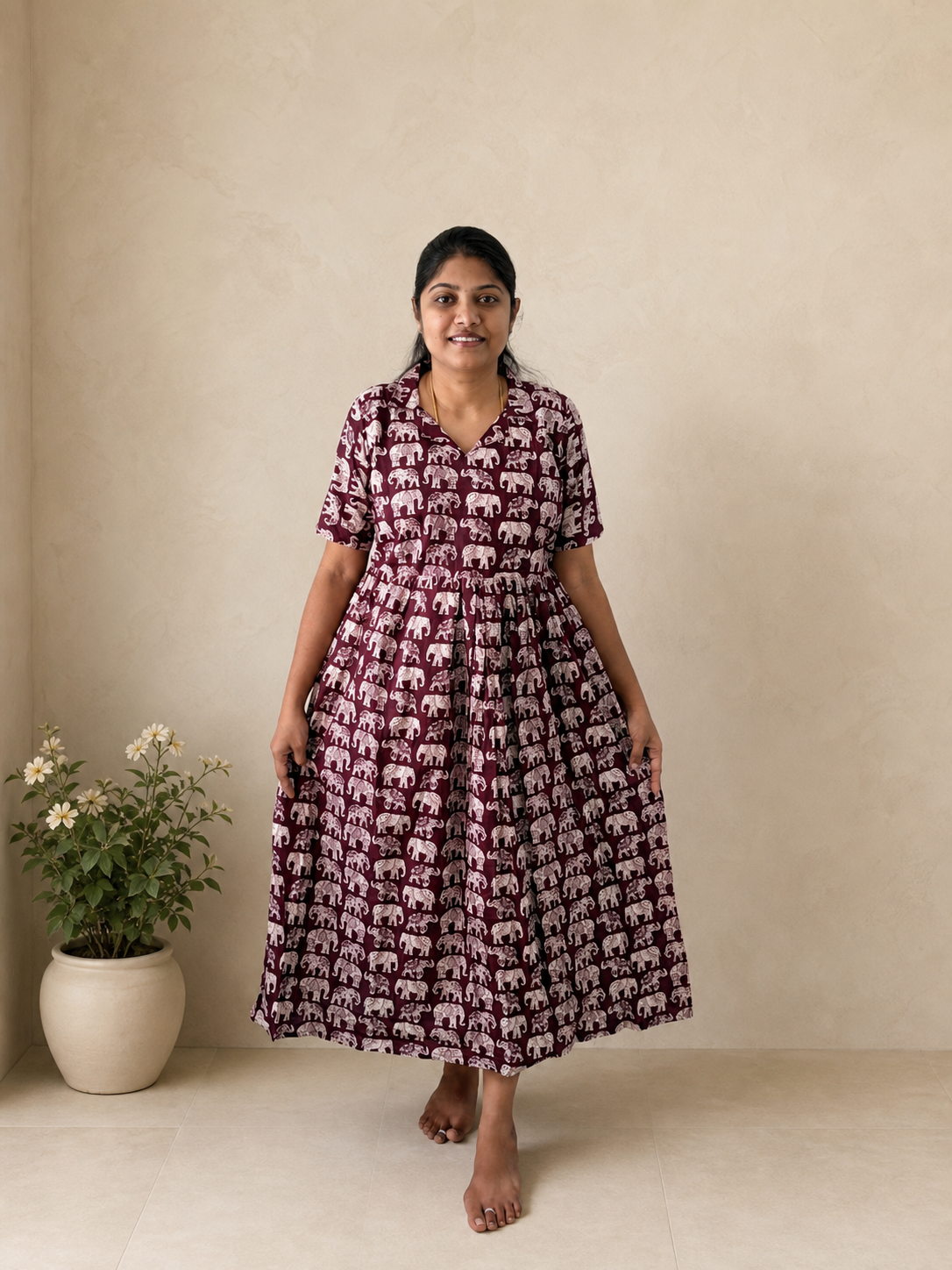 Wine Elephant Maxi Dress | Feeding Friendly Cotton Maxi | SIRUL
