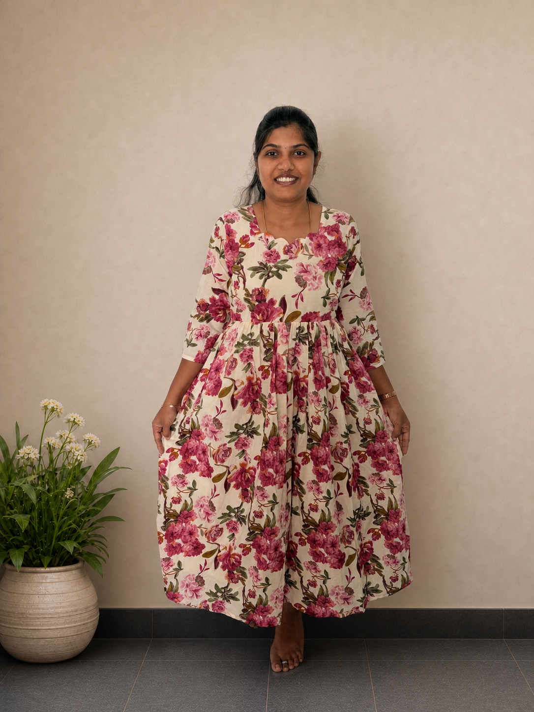 Off-White Floral Maxi Dress | Feeding Friendly Cotton Maxi | SIRUL