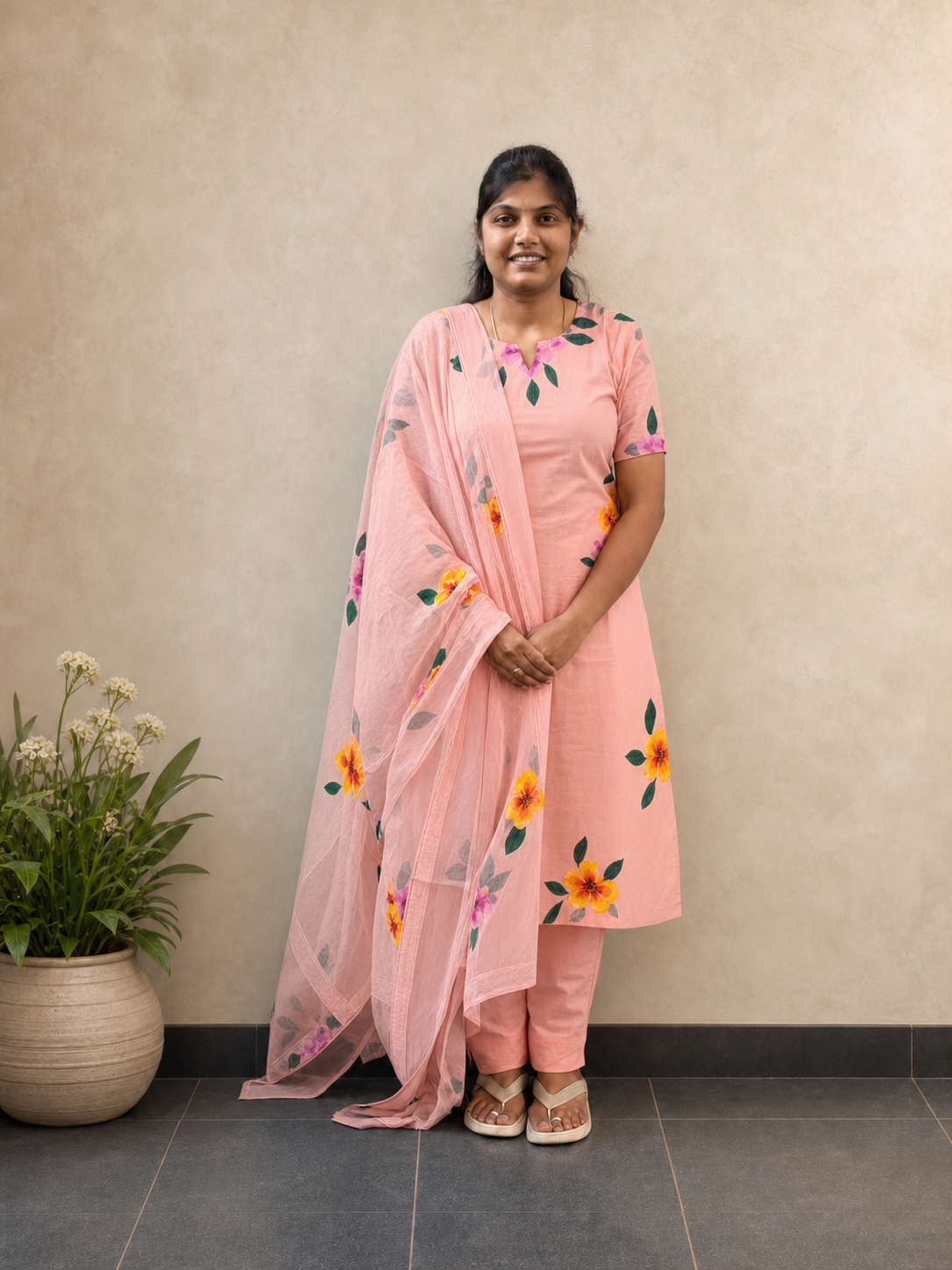 Blush Pink Hand Painted Salwar Set | Handcrafted Hand-painted Cotton Salwar Set | SIRUL