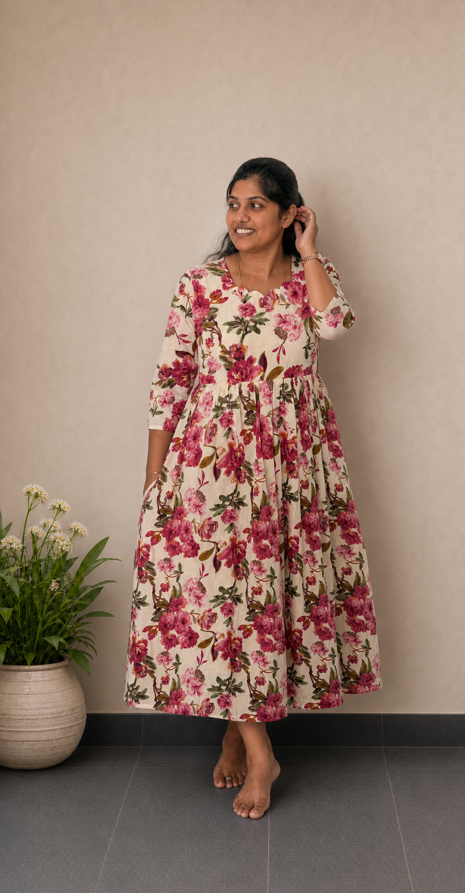 Off-White Floral Maxi Dress | Feeding Friendly Cotton Maxi | SIRUL