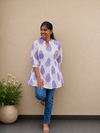Lilac paisley print white cotton peplum top for women – front view – SIRUL