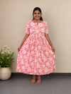 Salmon Pink Floral cotton maxi dress for women by SIRUL