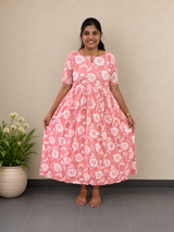 Salmon Pink Floral cotton maxi dress for women by SIRUL