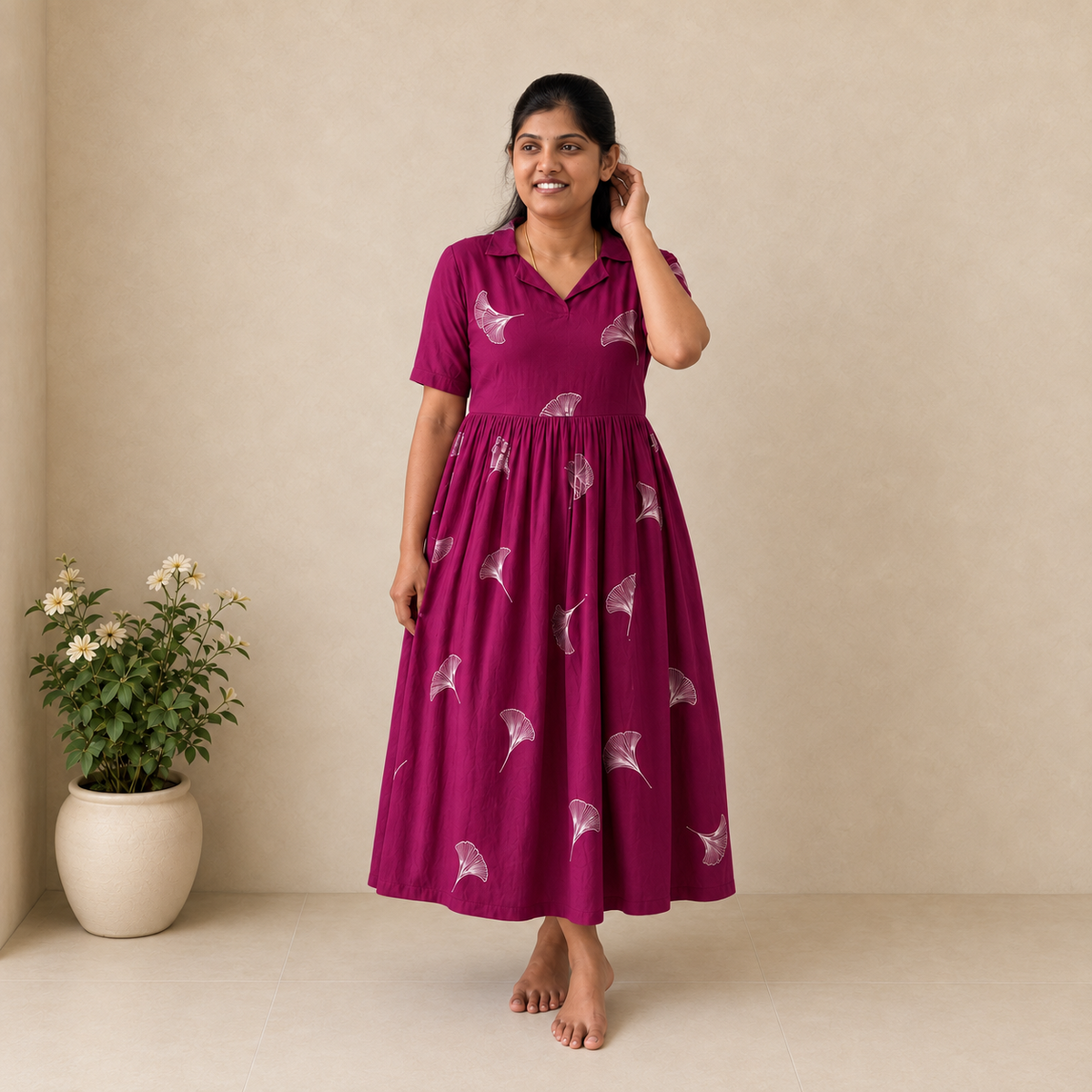 Wine Floral maxi dress for women by SIRUL - front view