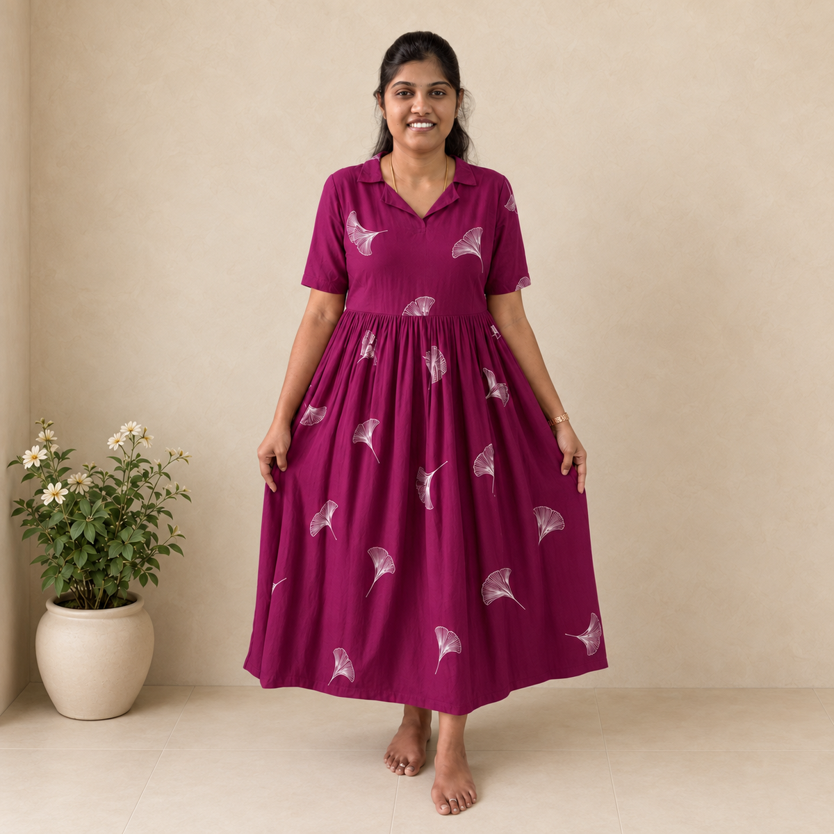 Wine Floral maxi dress for women by SIRUL - side view